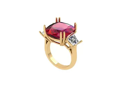 Cushion 3 Stone Solitaire Art deco Ring 3D print model