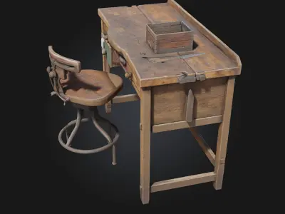 Workbench and Stool  Classic Craftsmanship Corner for Creative 3D model
