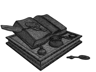 Vintage Book Inkwell Quill Set Low-poly 3D model