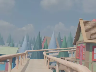 Snowy Village Scene 3D model