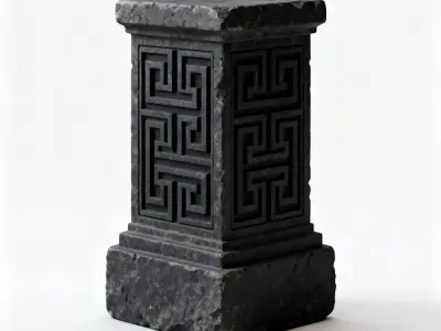 Realistic Ancient Dark Stone Carved Pedestal 3D Model Low-poly 3D model