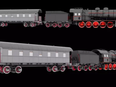 Steam Locomotive Train 3D model