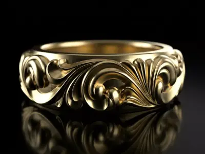 Baroque Scroll Ring  Ornamental Rococo Band 3D print model