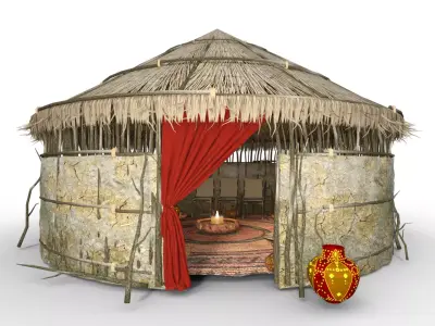 TRIBAL HUTS HOUSE  Low-poly 3D model
