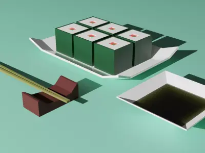 Sushi with chopsticks and souse PBR low-poly NO normales Low-poly 3D model