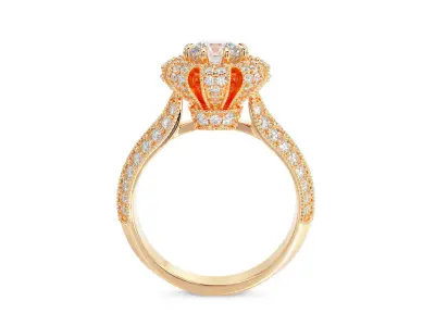 vintage gold enagagement ring with 6mm round diamond 3D print model