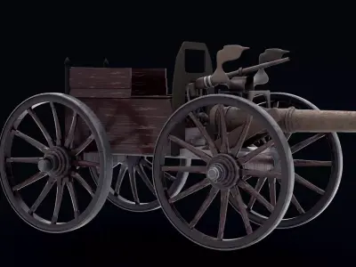 The old carrier cannon cart with barrel and gun  3D model