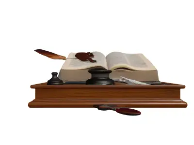 Vintage Book Inkwell Quill Set Low-poly 3D model