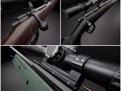 Modern AAA Bolt Action Rifle Pack Game Ready PBR Low-poly 3D model