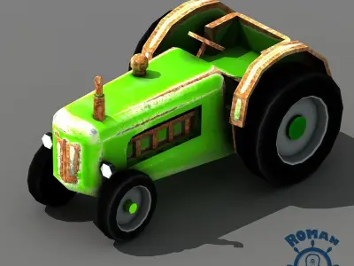 Cartoon tractor Free low-poly 3D model