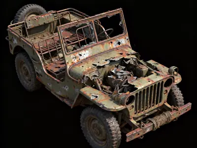 WWII American Willys Jeep Wreck 3D Model 3D Model Low-poly 3D model