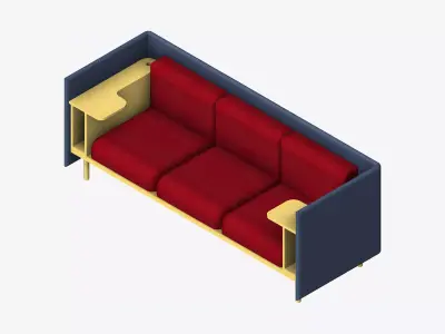 Sofa - Contemporary - Flame - Medium Work Shelf - Leftand Right Low-poly 3D model