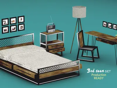 Interior bedroom set industrial design Low-poly 3D model