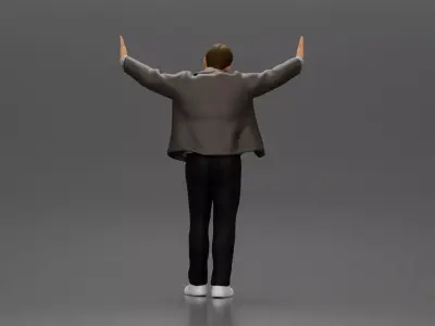 Man in Stylish Jacket and Sneakers Leaning Against the Wall 3D print model