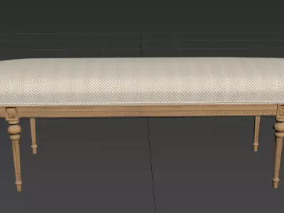 Antique Style Oval-End Upholstered Bench 3D model