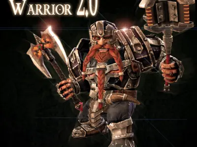 Dwarf warrior animated game model Low-poly 3D model