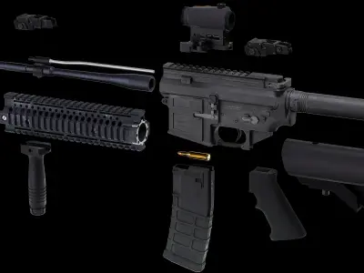 Modular Assault Rifle Collection - M4 - 5E - PERSONAL Low-poly 3D model