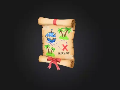 Antique Scroll with Red Ribbon Low-poly 3D model