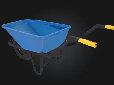 Blue Wheelbarrow  Realistic Construction Site Cart Model 3D model