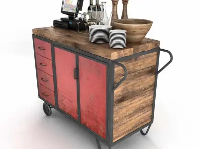 Red Industrial Metal Cupboard waiter station loft style 3d model 3D model