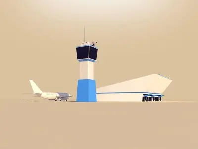 Cartoon Low Poly Airport Low-poly 3D model