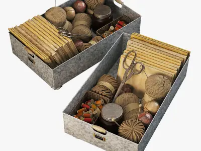 pottery barn galvanized storage baskets 3D model