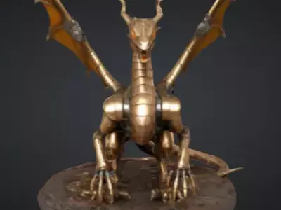 Steampunk Dragon with a Brass Copper and Iron Exoskeleton 3D model