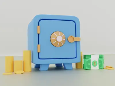 A toy safe with money Low - poly Low-poly 3D model