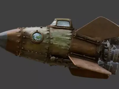 Realistic Steampunk Clockwork Rocket 3D  Low-poly 3D model