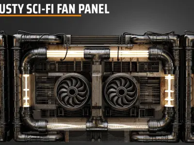 Rusty science fiction fan panel Low-poly 3D model