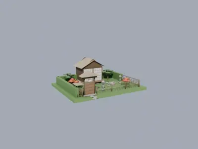 Japanese Roji Garden with Tea House Low Poly 3D Model Low-poly 3D model