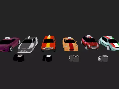Low Poly Taxi Cars Pack Low-poly 3D model