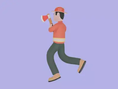 Stylized 3D Firefighter Running with Axe - Cartoon Male Model 3D model