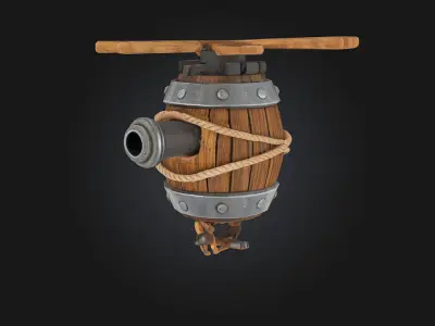 Flying Cannon Barrel Whimsical Aerial Artillery Model 3D model