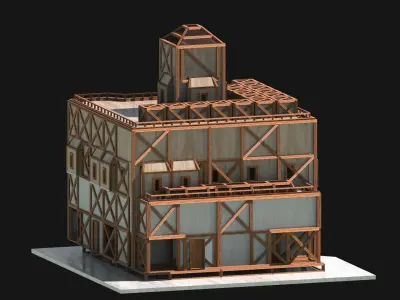 Medieval Low Poly Building Castle Wooden Village Stone House 03 Low-poly 3D model