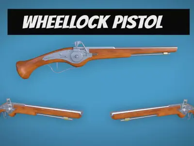 WheelLock Pistol Firearm LowPoly 3D Model Low-poly 3D model