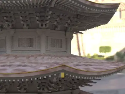 Anraku-ji Japanese Buddhist temple Low-poly 3D model