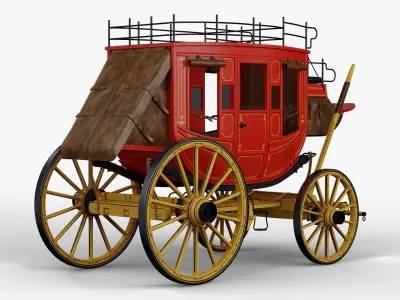 Stagecoach horse drawn carriage 3D model