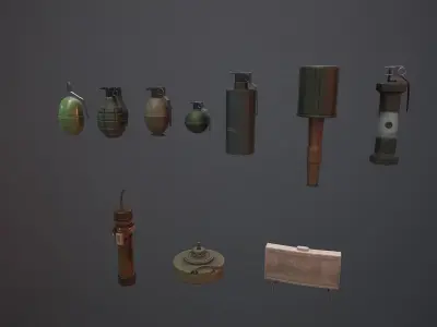 GRENADE BUNDLE - 10 ASSETS Ready for Download Low-poly 3D model