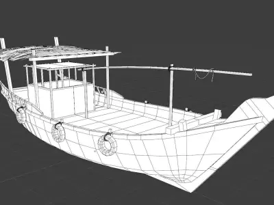 Wooden boat Low-poly 3D model 20