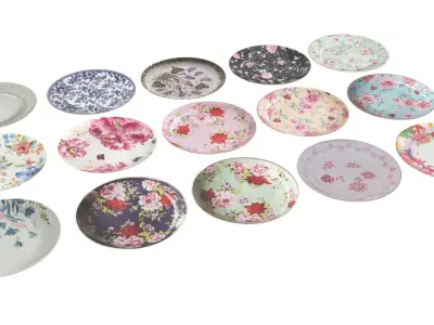 Floral Plates Set 3D model