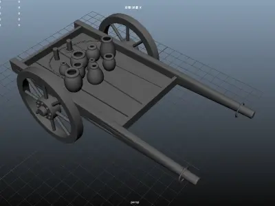 cart handcart wheelbarrow go-cart dolly agriculture farming wood 3D model