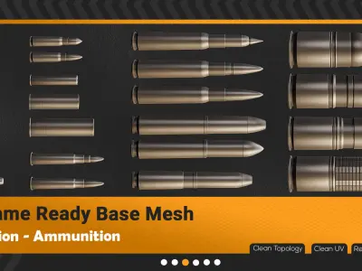 50 Ammunition And Ammo Base Mesh - VOL 02 Game Ready Low-poly 3D model