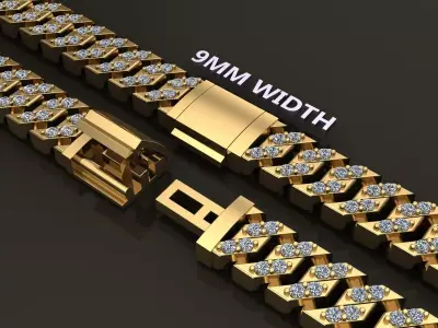 Cuban Diamond Chain Link Box Style 9MM WIDTH 3D print model