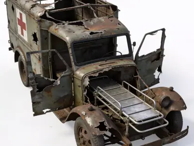 WWI Military Ambulance Wreckage Low-poly 3D model