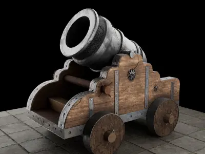 Cannon on wheels - on wheels 3D model