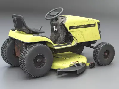 Old Ride-On Lawn Mower Realistic Garden Tractor PBR Textures Low-poly 3D model