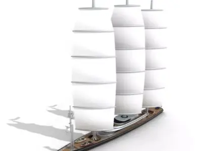 White Sailing Yacht With Sails 3D model