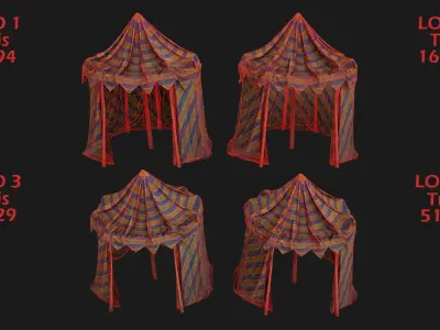 Medieval Circus Tent Market Stall  Low-poly 3D model