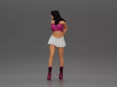 Long black haired woman in top and skirt with one hand on hip 3D print model